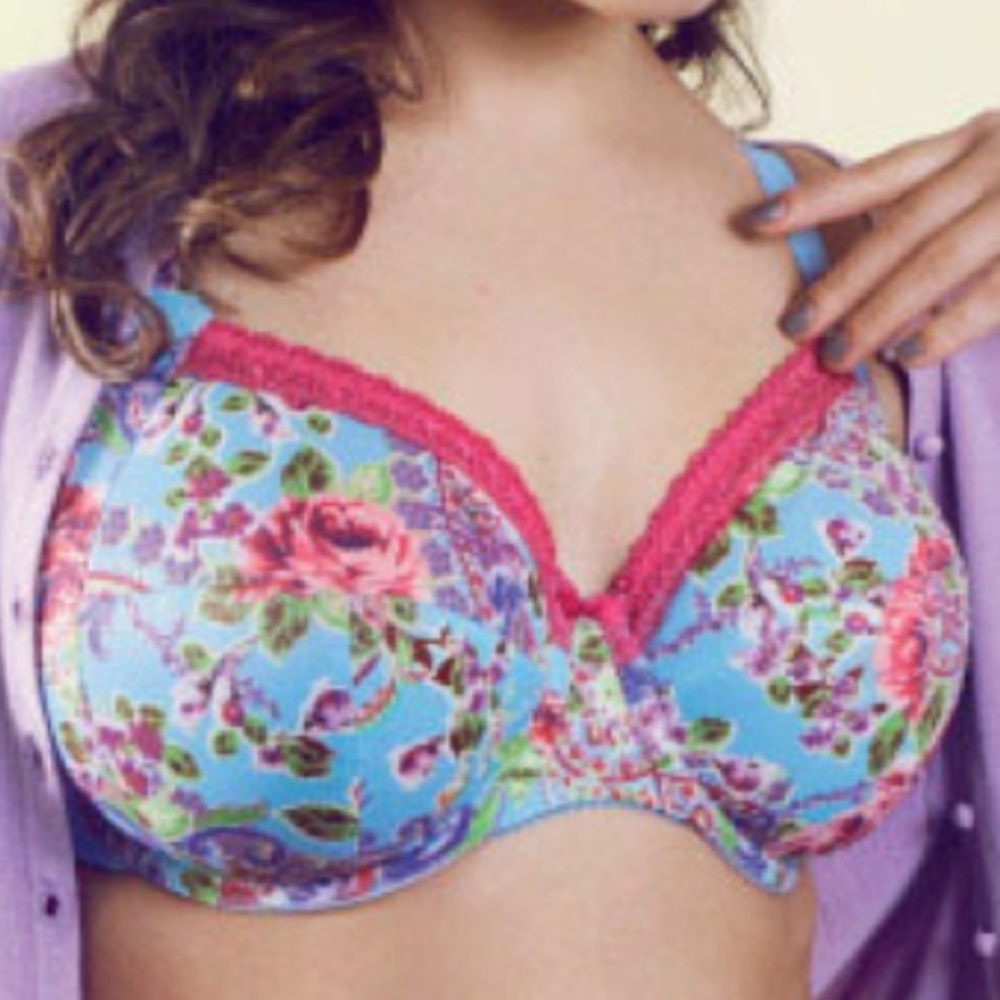 Elomi 40H Persia Bandless Underwire Bra Satin Floral Paisley Thick Straps Smooth